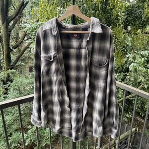 2000s Faded Shadow Plaid Flannel Shirt Grunge Skater